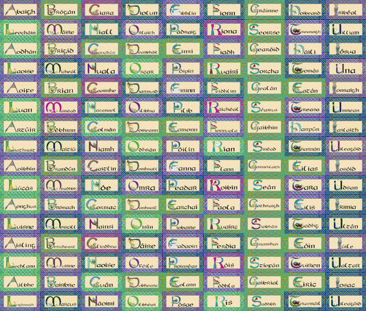 Montage of names written in the Irish language