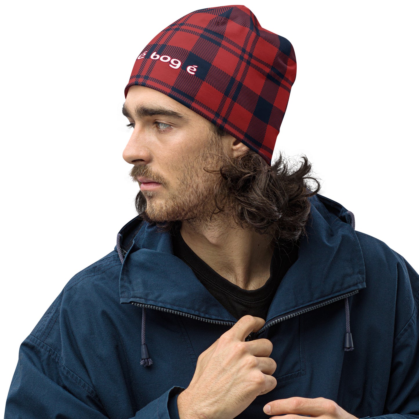Tóg é bog é (Take it easy) Irish Language Red Tartan Beanie