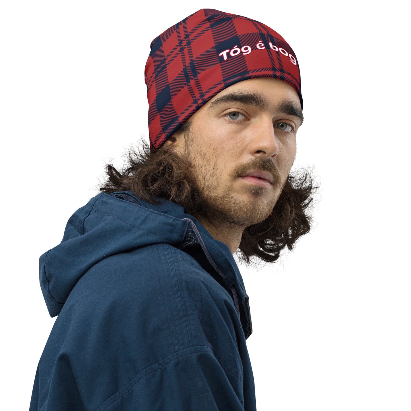 Tóg é bog é (Take it easy) Irish Language Red Tartan Beanie