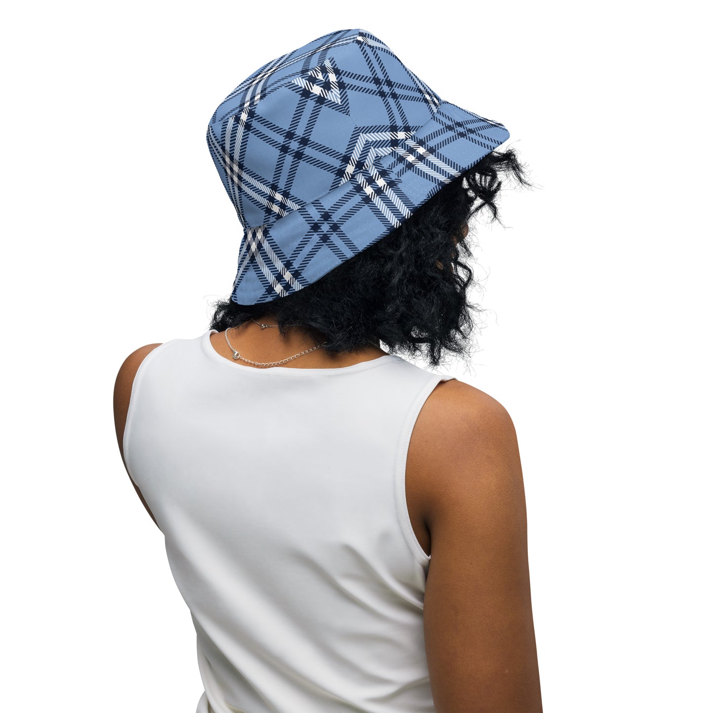 Tóg é bog é (Take it easy) Irish Language Reversible bucket hat Red/Blue Tartan