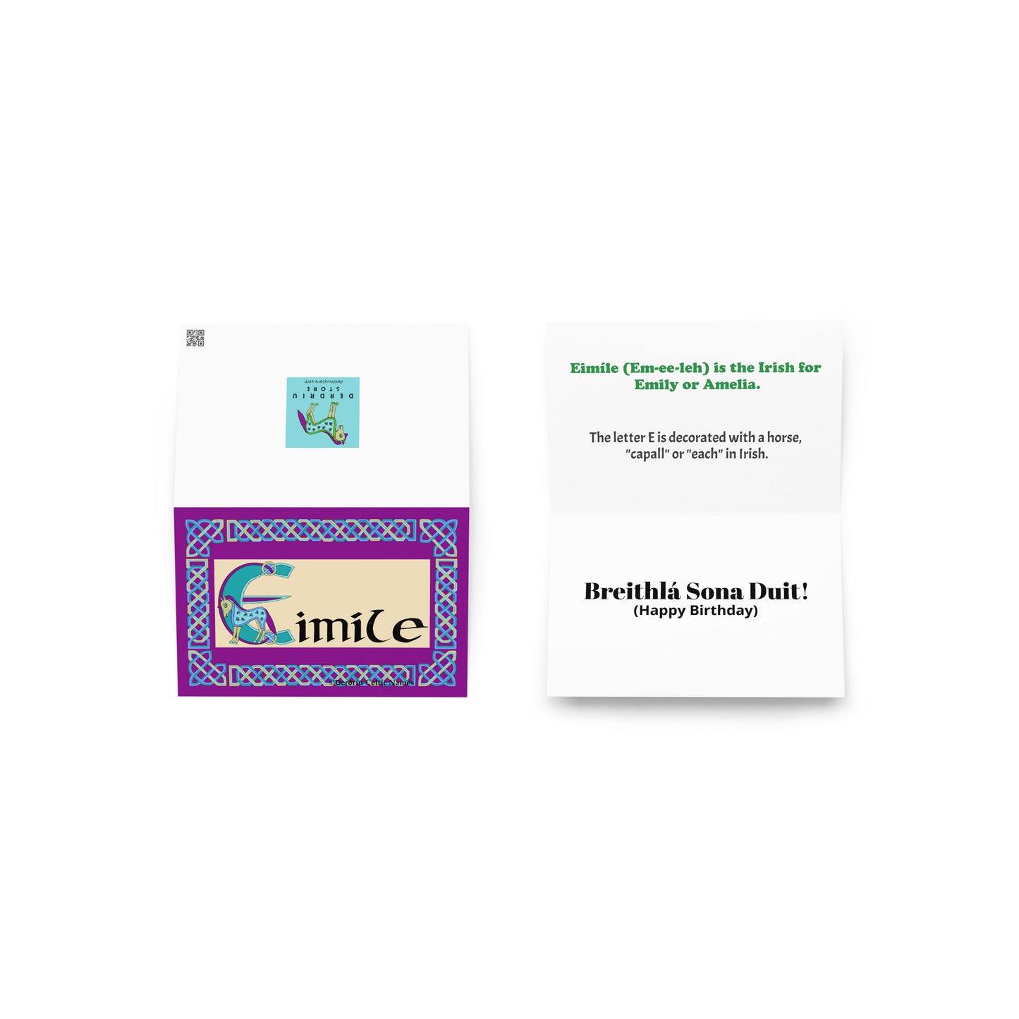 Eimíle (Emilia, Emily, Amelia) Personalized Irish Language Birthday Card