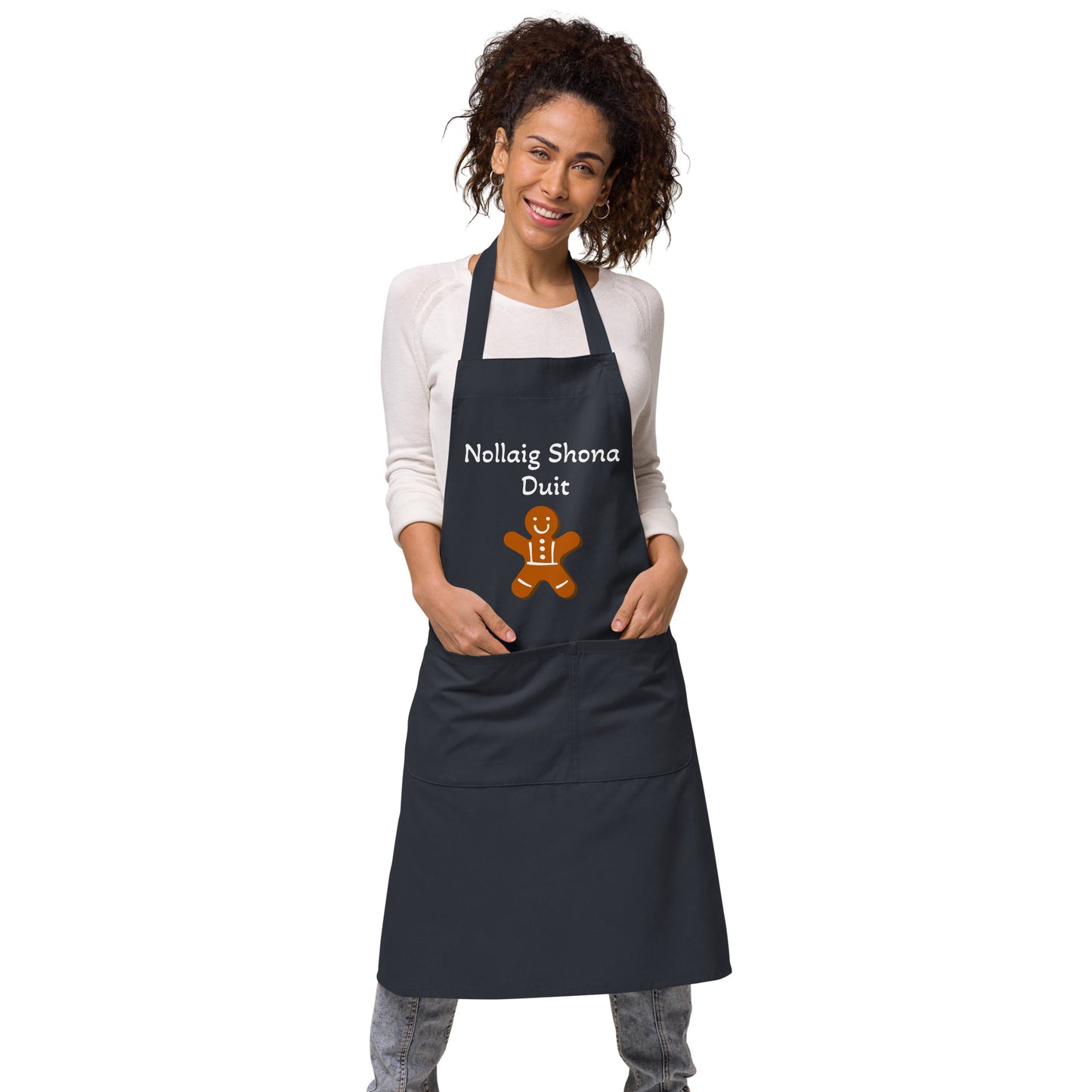 Nollaig Shona Duit (Happy Christmas) Irish Language organic cotton apron (Free Shipping)