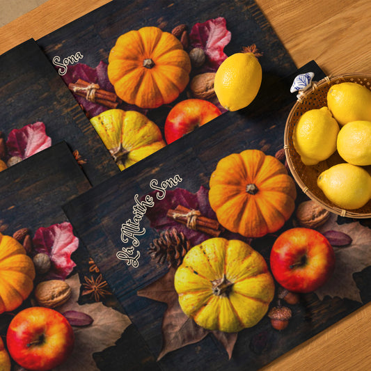 Lá Altaithe Sona (Happy Thanksgiving) Irish Language Placemat Set (Pumpkin Design)