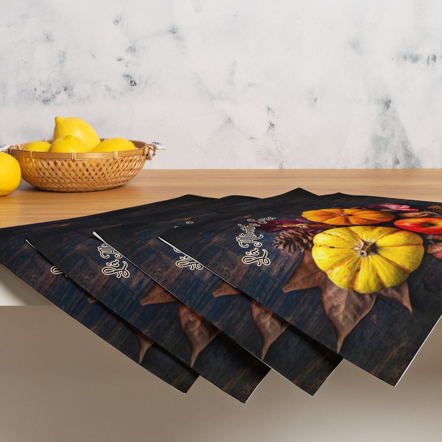Lá Altaithe Sona (Happy Thanksgiving) Irish Language Placemat Set (Pumpkin Design)