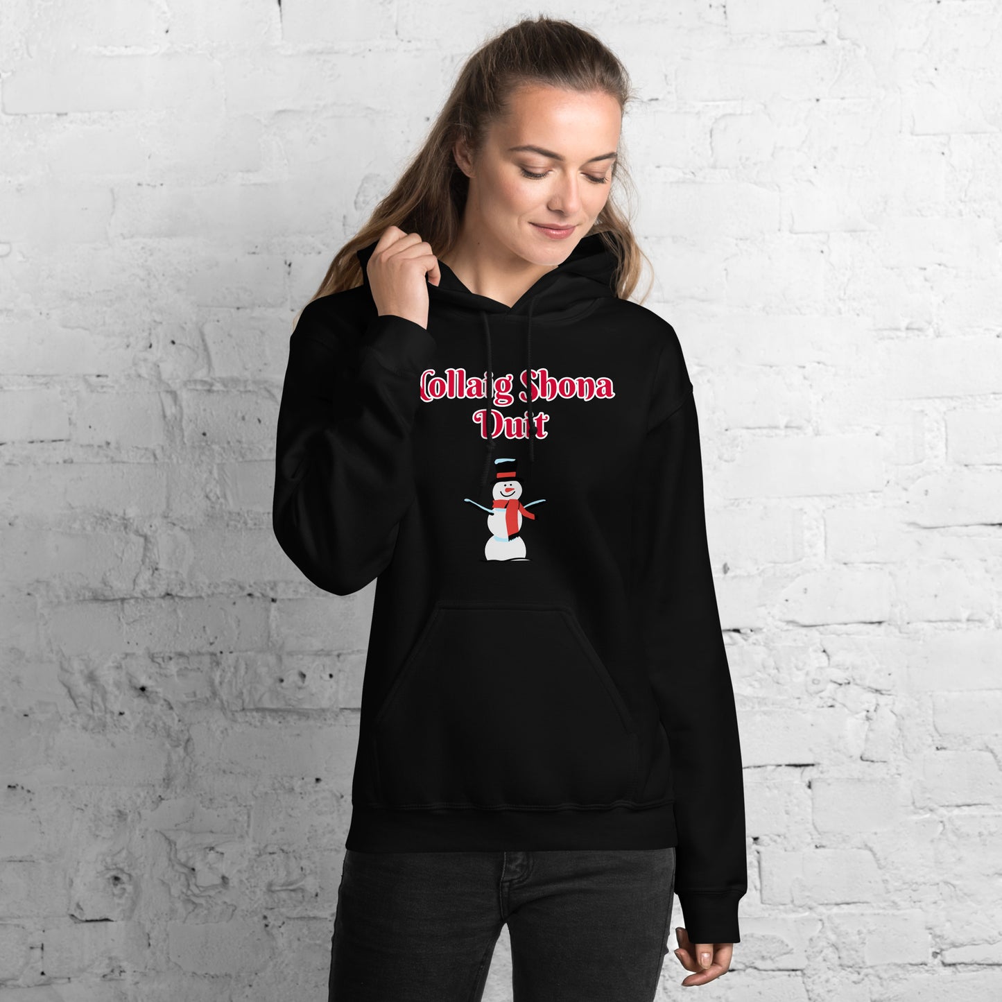 Nollaig Shona Duit (Happy Christmas) Irish Language Adult Unisex Hoodie (Snowman Design)