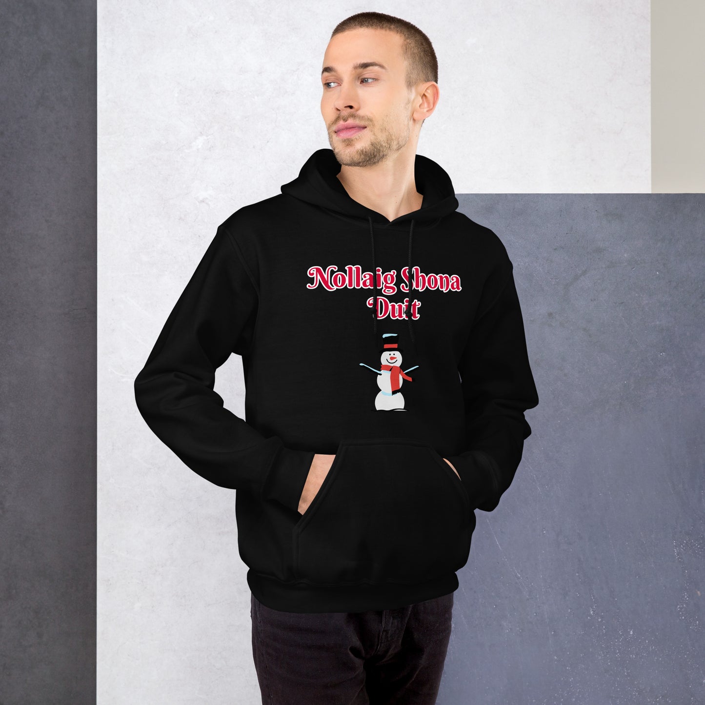 Nollaig Shona Duit (Happy Christmas) Irish Language Adult Unisex Hoodie (Snowman Design)