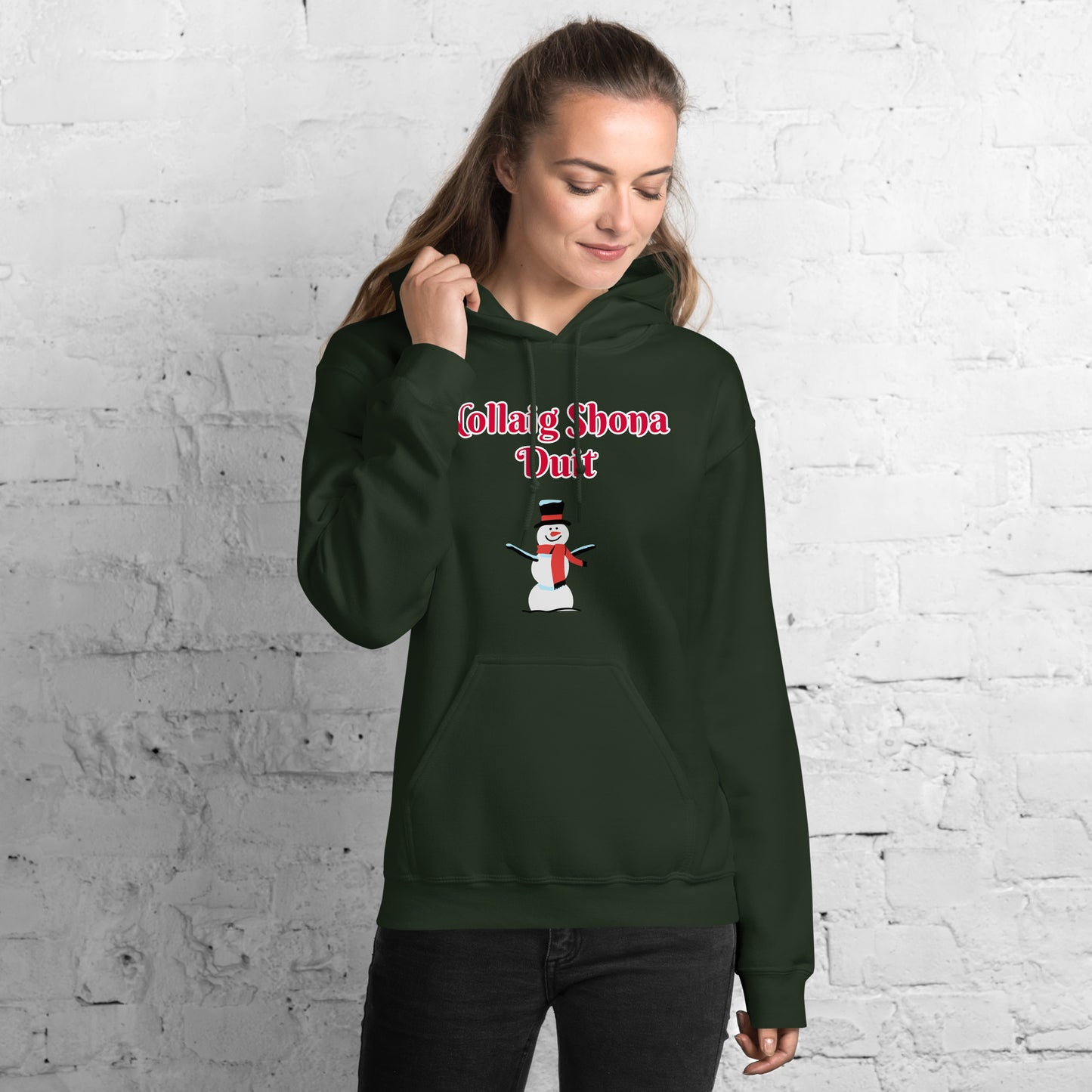 Nollaig Shona Duit (Happy Christmas) Irish Language Adult Unisex Hoodie (Snowman Design)