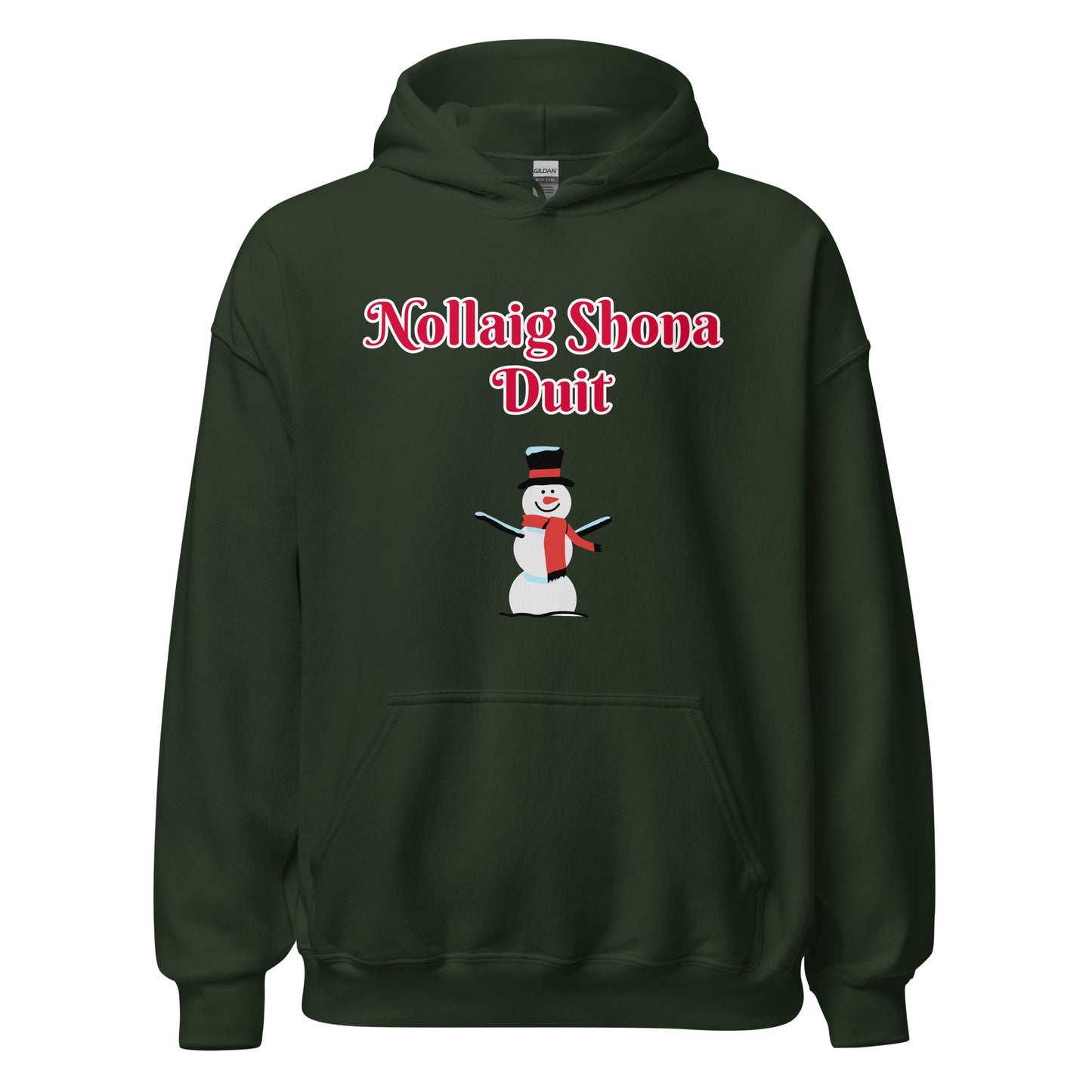 Nollaig Shona Duit (Happy Christmas) Irish Language Adult Unisex Hoodie (Snowman Design)