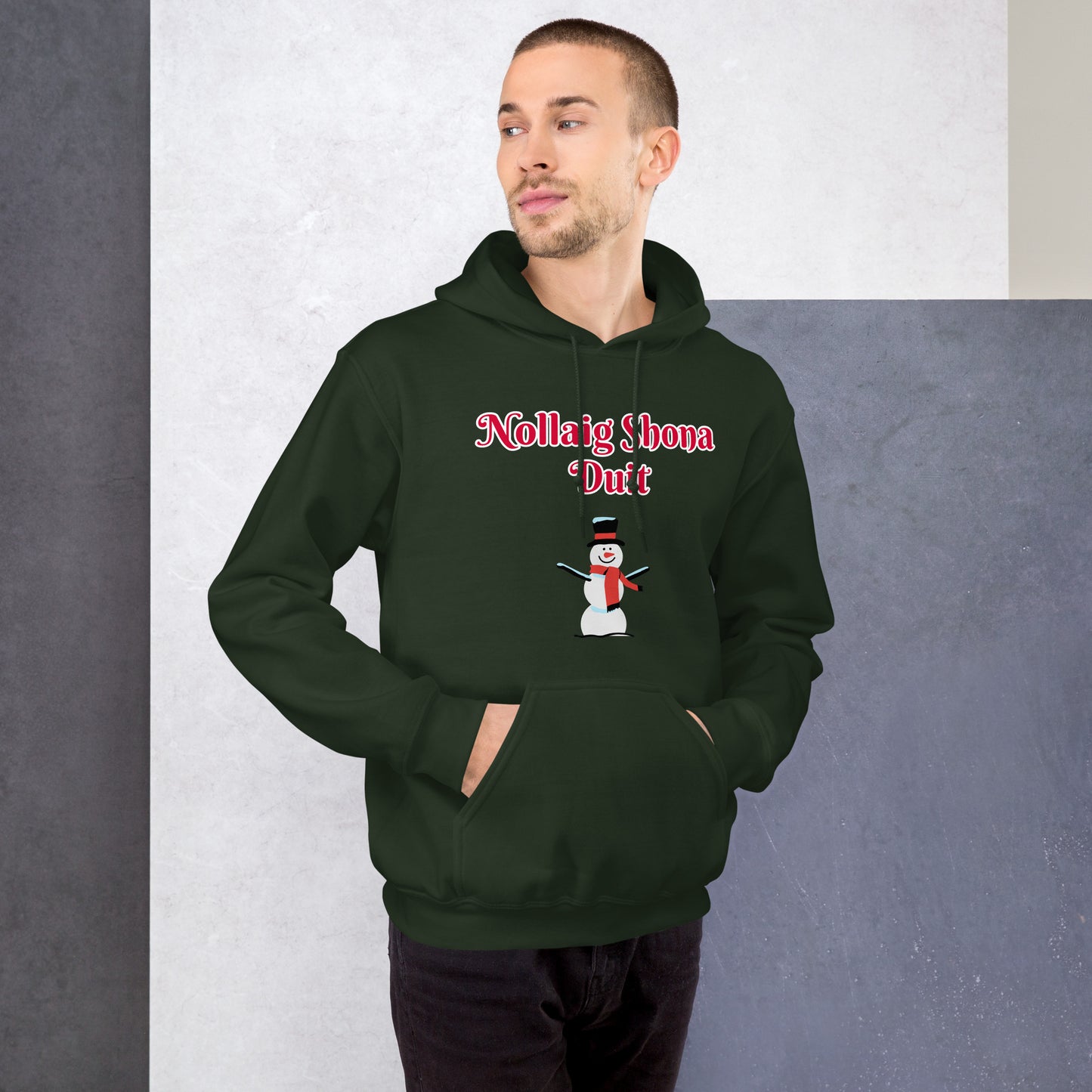Nollaig Shona Duit (Happy Christmas) Irish Language Adult Unisex Hoodie (Snowman Design)