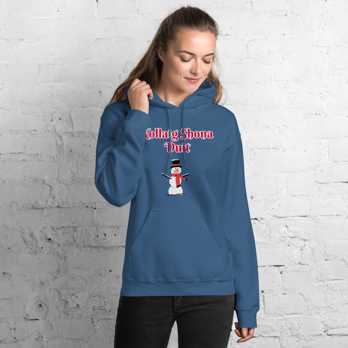 Nollaig Shona Duit (Happy Christmas) Irish Language Adult Unisex Hoodie (Snowman Design)