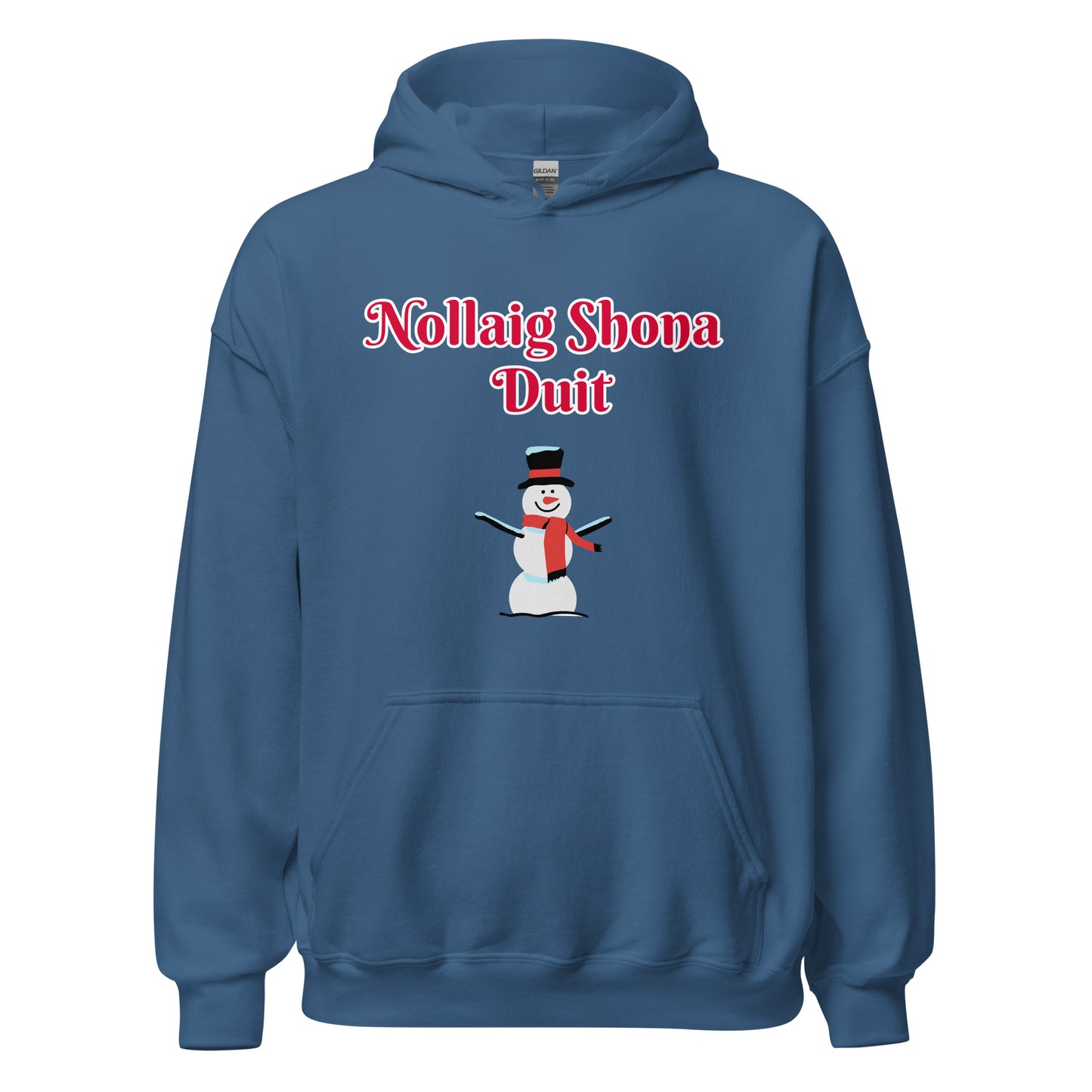 Nollaig Shona Duit (Happy Christmas) Irish Language Adult Unisex Hoodie (Snowman Design)