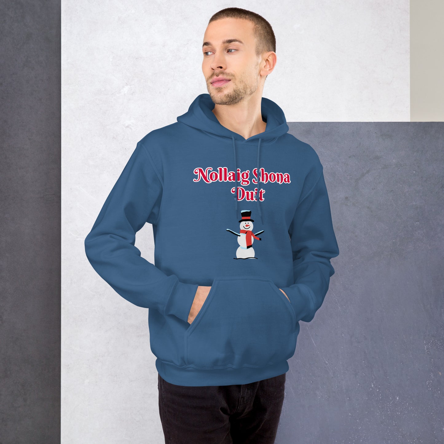 Nollaig Shona Duit (Happy Christmas) Irish Language Adult Unisex Hoodie (Snowman Design)