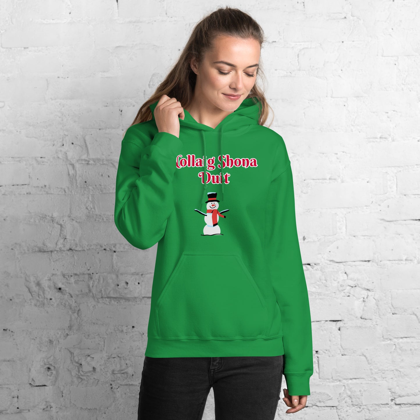 Nollaig Shona Duit (Happy Christmas) Irish Language Adult Unisex Hoodie (Snowman Design)