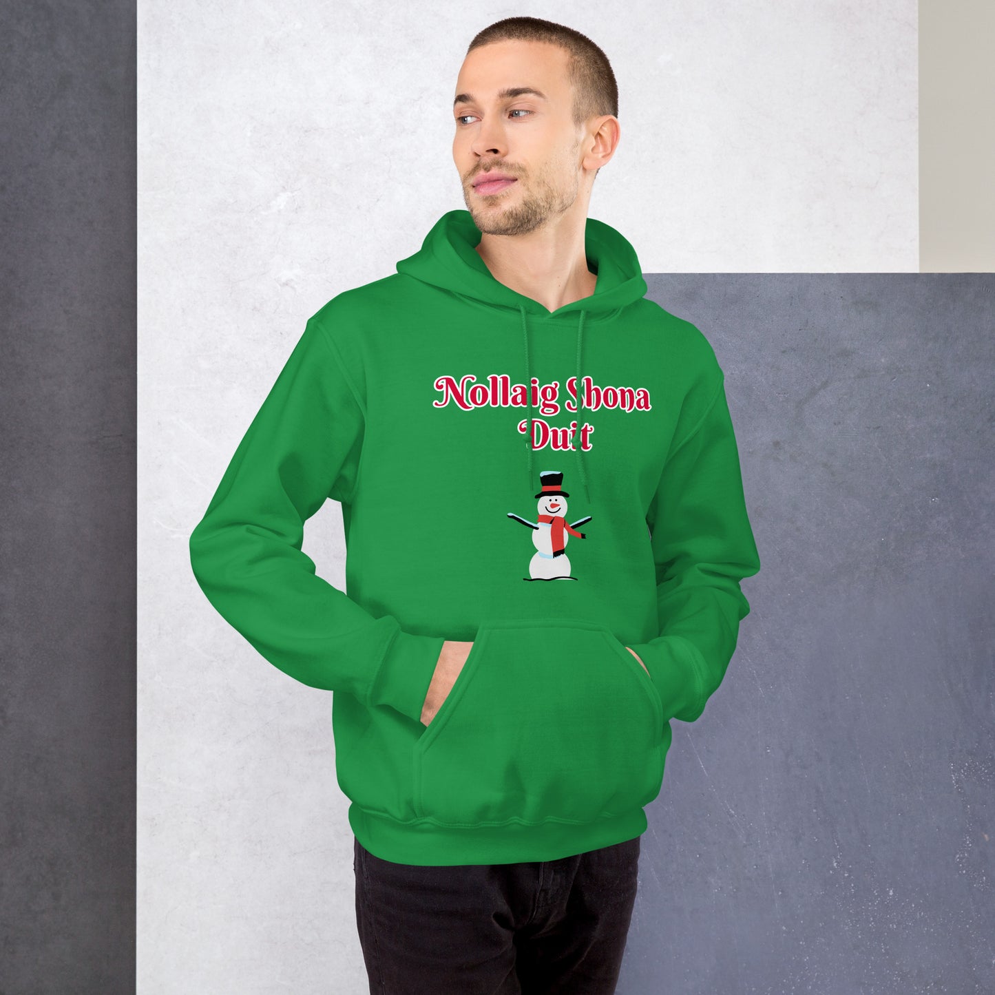 Nollaig Shona Duit (Happy Christmas) Irish Language Adult Unisex Hoodie (Snowman Design)