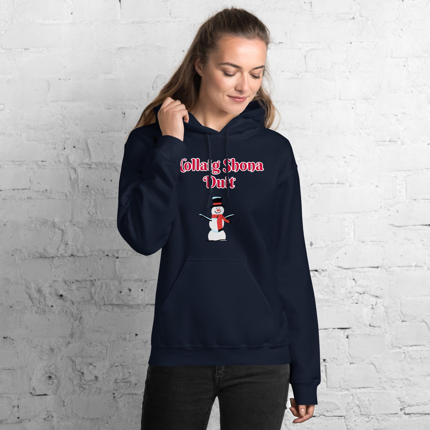 Nollaig Shona Duit (Happy Christmas) Irish Language Adult Unisex Hoodie (Snowman Design)