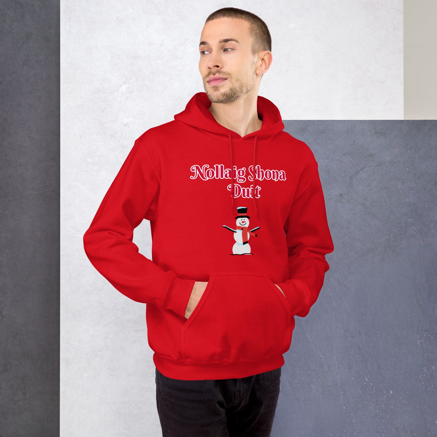 Nollaig Shona Duit (Happy Christmas) Irish Language Adult Unisex Hoodie (Snowman Design)