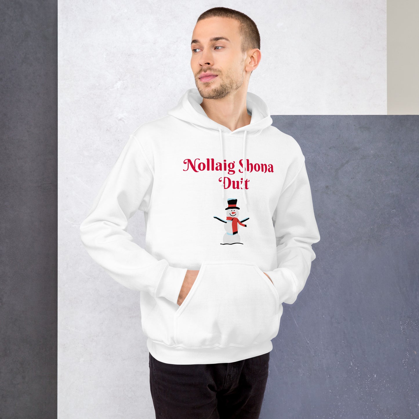 Nollaig Shona Duit (Happy Christmas) Irish Language Adult Unisex Hoodie (Snowman Design)