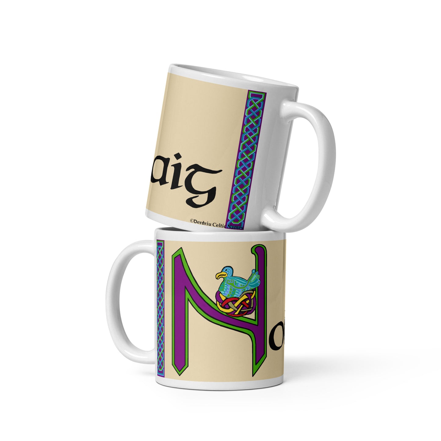 Nollaig (Natalie) - Personalized white glossy mug (purple design) with Irish name Nollaig (Free Shipping)