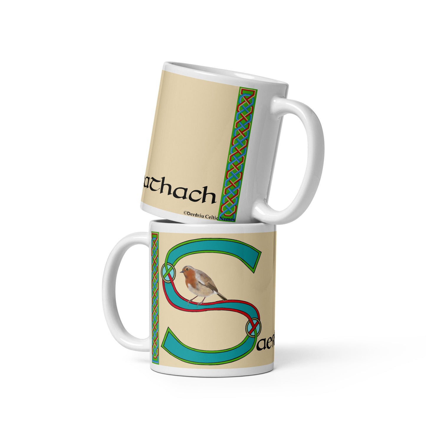 Saerbhreathach (Justin, Justine) - Personalized white glossy mug with Irish name Saerbhreathach (Free Shipping)