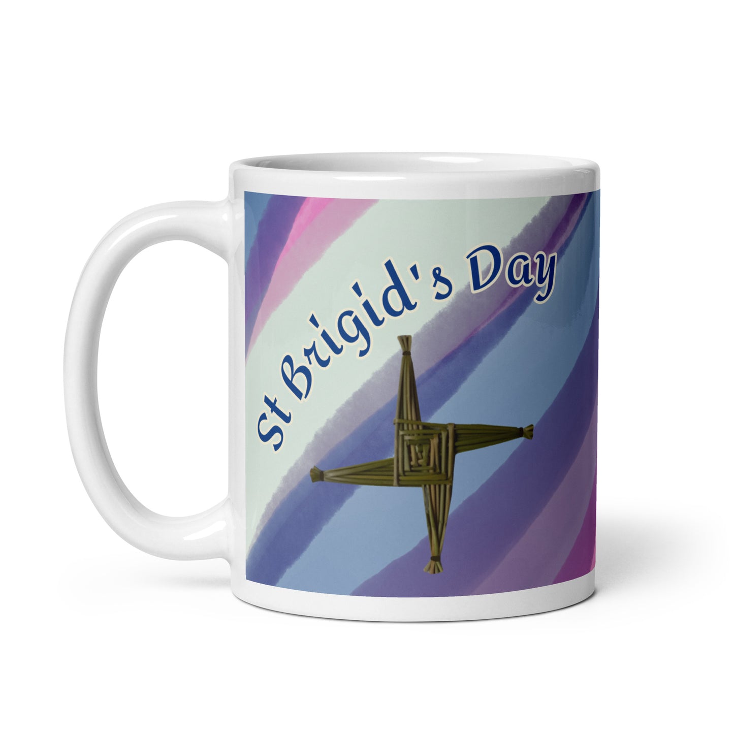 Lá Fhéile Bríde (Happy St Brigid's Day) Irish Language White Glossy Mug (Cross Design)