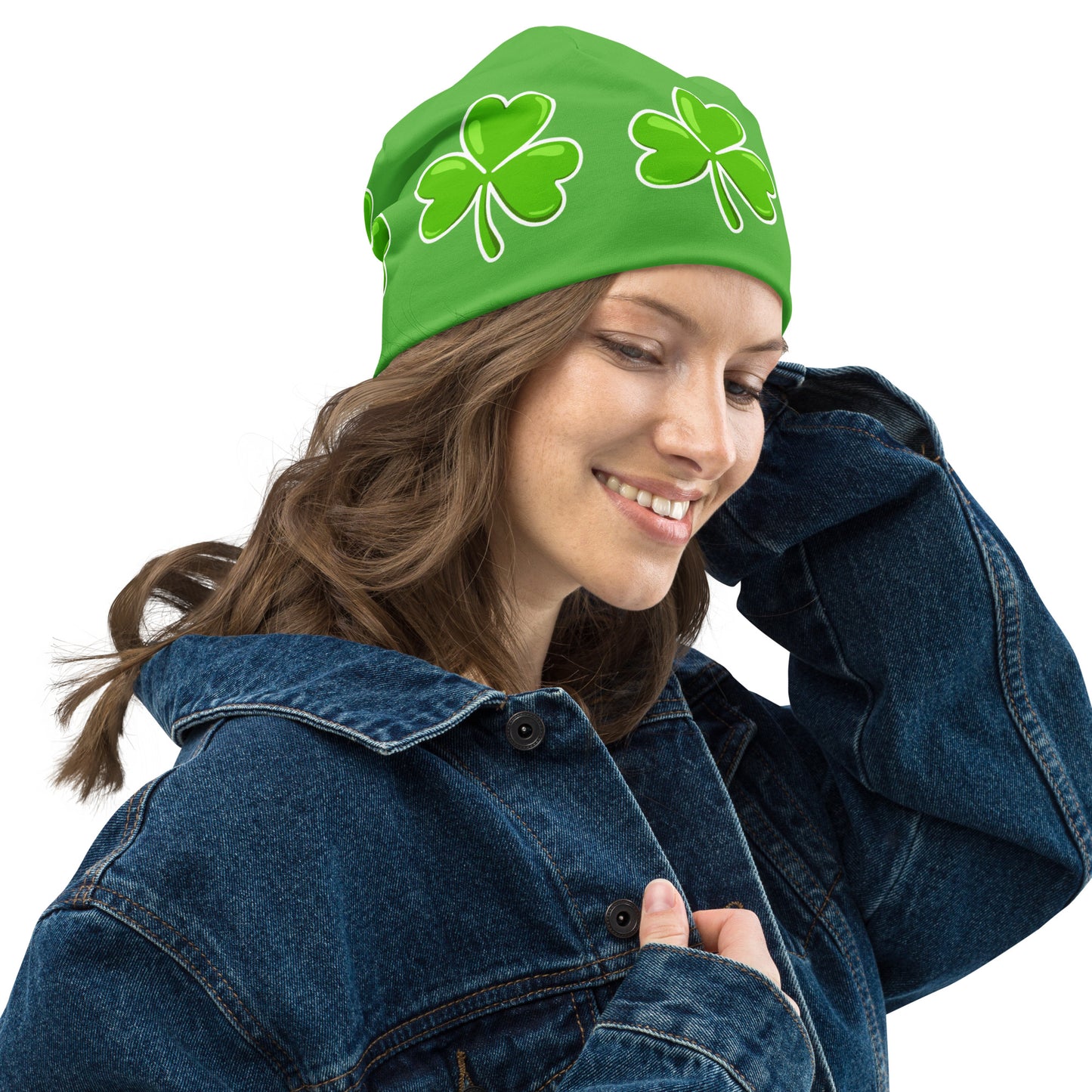 St Patrick's Day All-Over Print Shamrock Beanie Hat