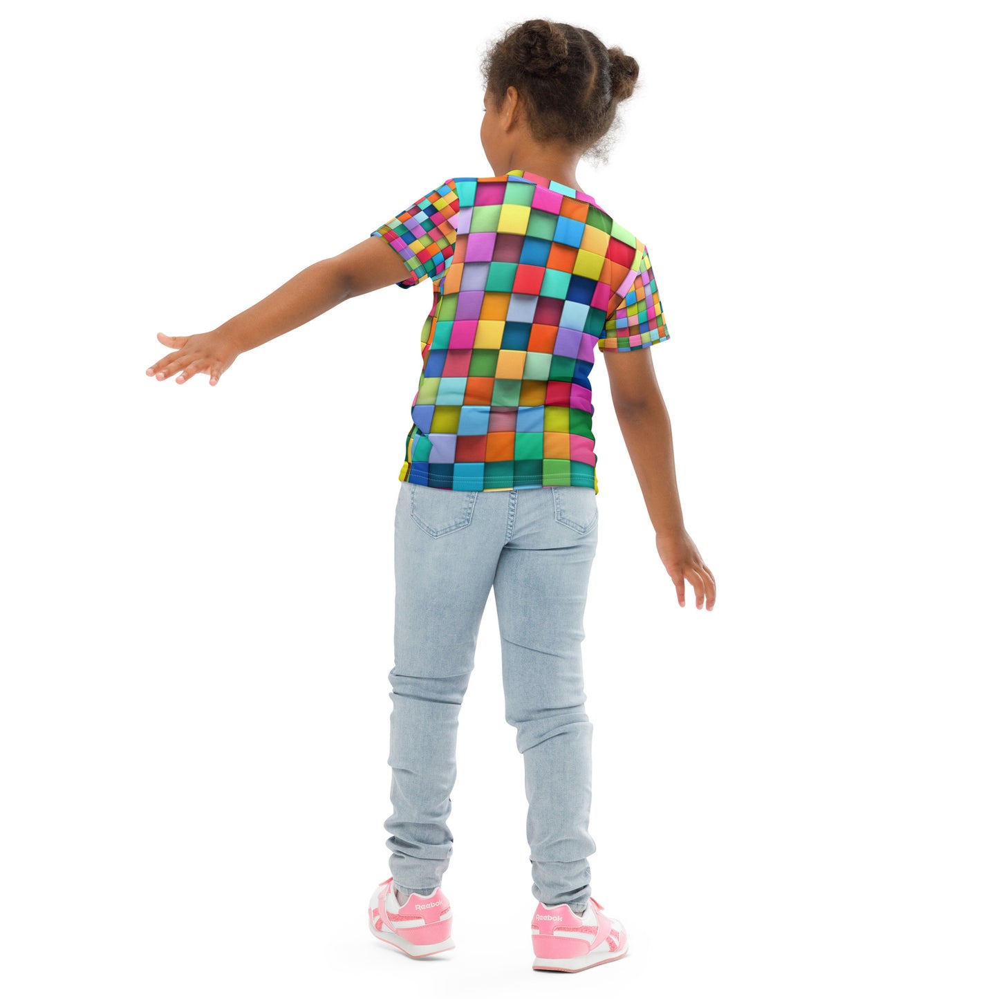 Kids Crew Neck T-shirt with Colored Squares Design