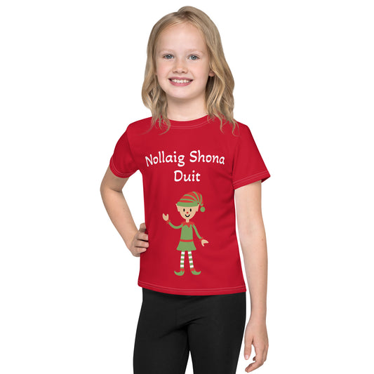 Nollaig Shona Duit (Happy Christmas to you) Irish Language Elf Kids crew neck t-shirt (Free Shipping)