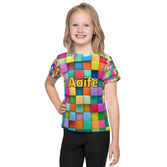 Aoife (Eva) - Personalized Kids Crew Neck T-shirt Colored Squares Design with Irish Name Aoife