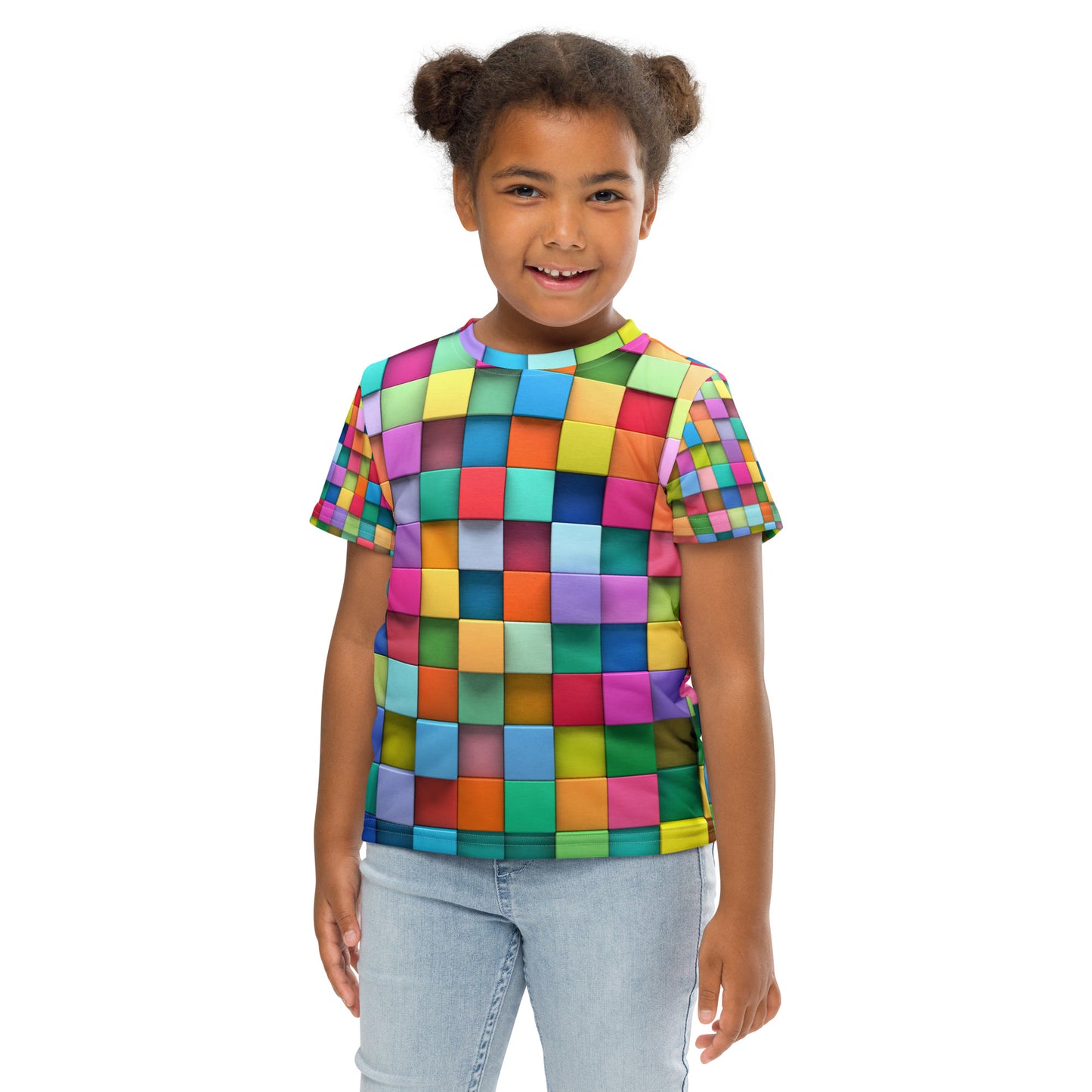 Kids Crew Neck T-shirt with Colored Squares Design