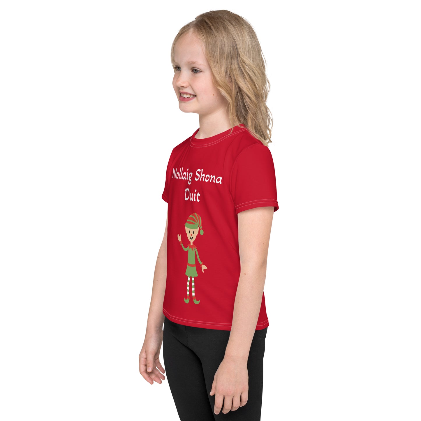 Nollaig Shona Duit (Happy Christmas to you) Irish Language Elf Kids Crew Neck T-shirt