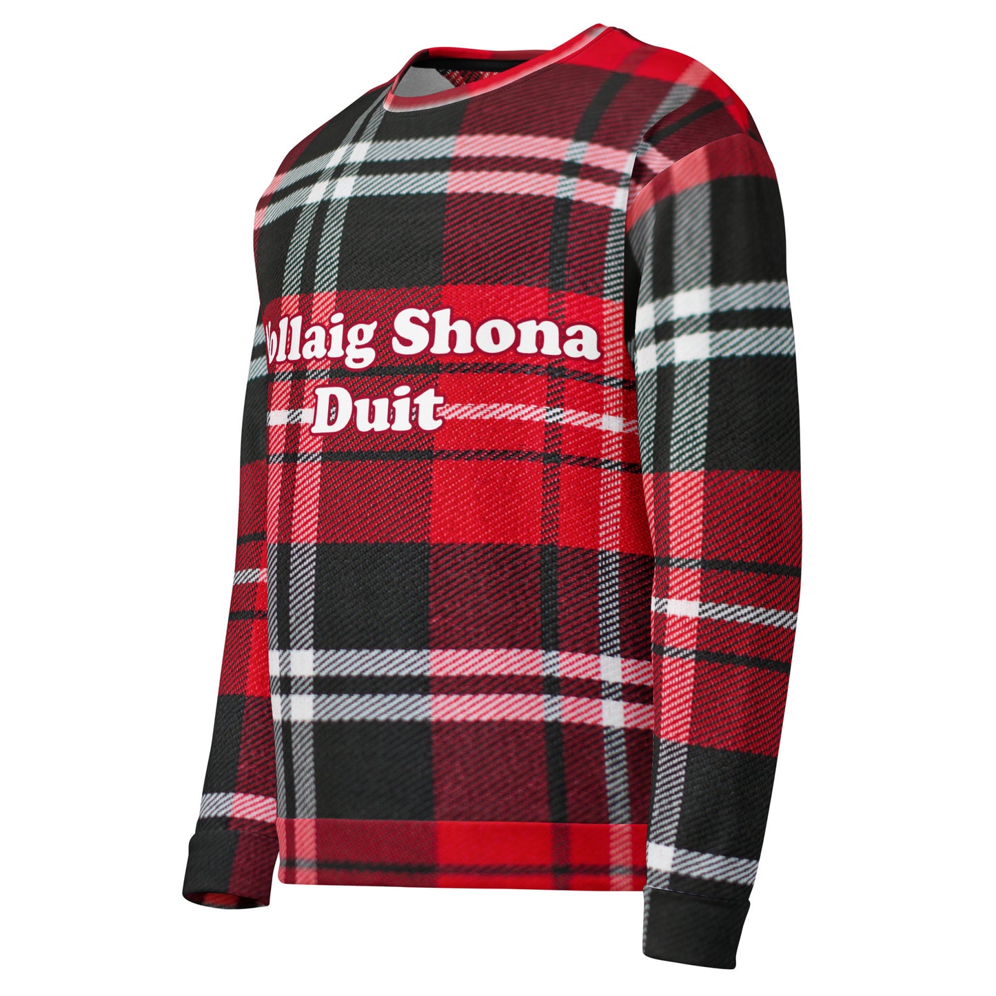Nollaig Shona Duit (Happy Christmas) Irish Language Unisex Sweatshirt Red Tartan Design