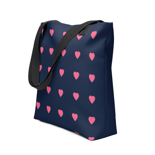 Pink and Navy Love Heart Tote Bag