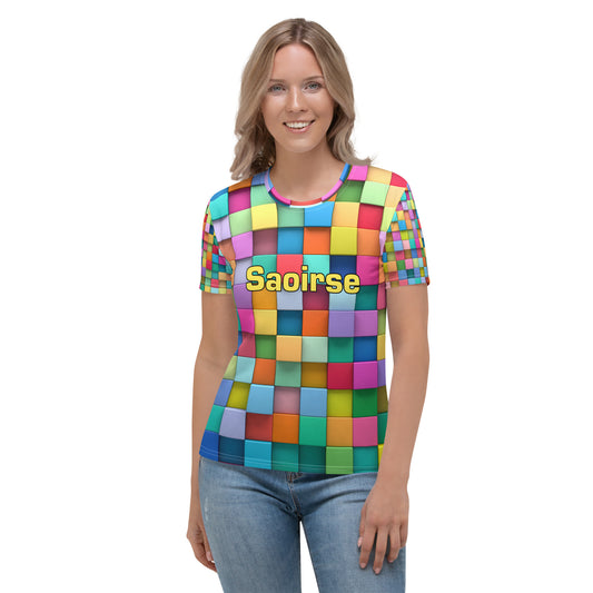 Saoirse (Frances) - Personalized Women's T-shirt Colored Squares Design with Irish name Saoirse