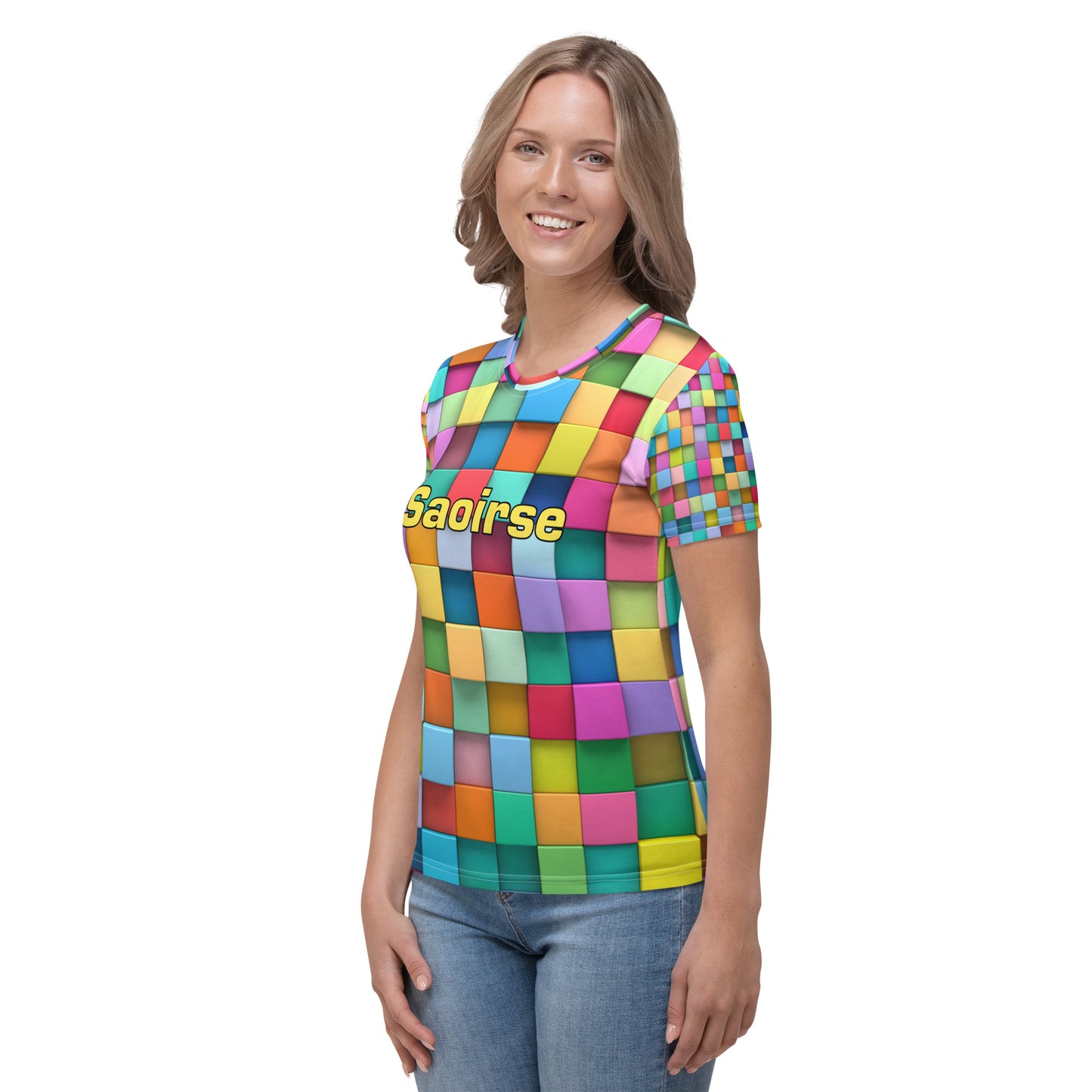 Saoirse (Frances) - Personalized Women's T-shirt Colored Squares Design with Irish name Saoirse