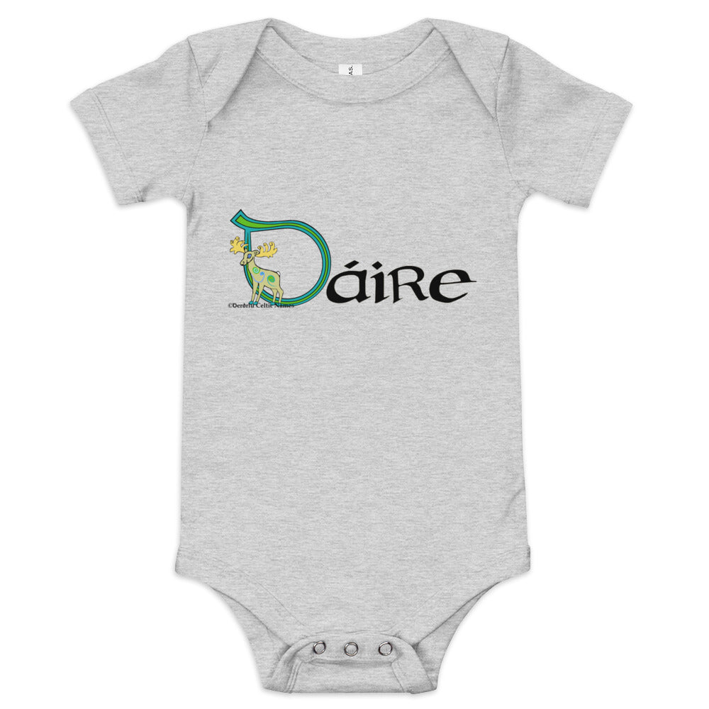 Dáire (Darragh) - Personalized baby short sleeve one piece (blue color scheme) with Irish name Dáire