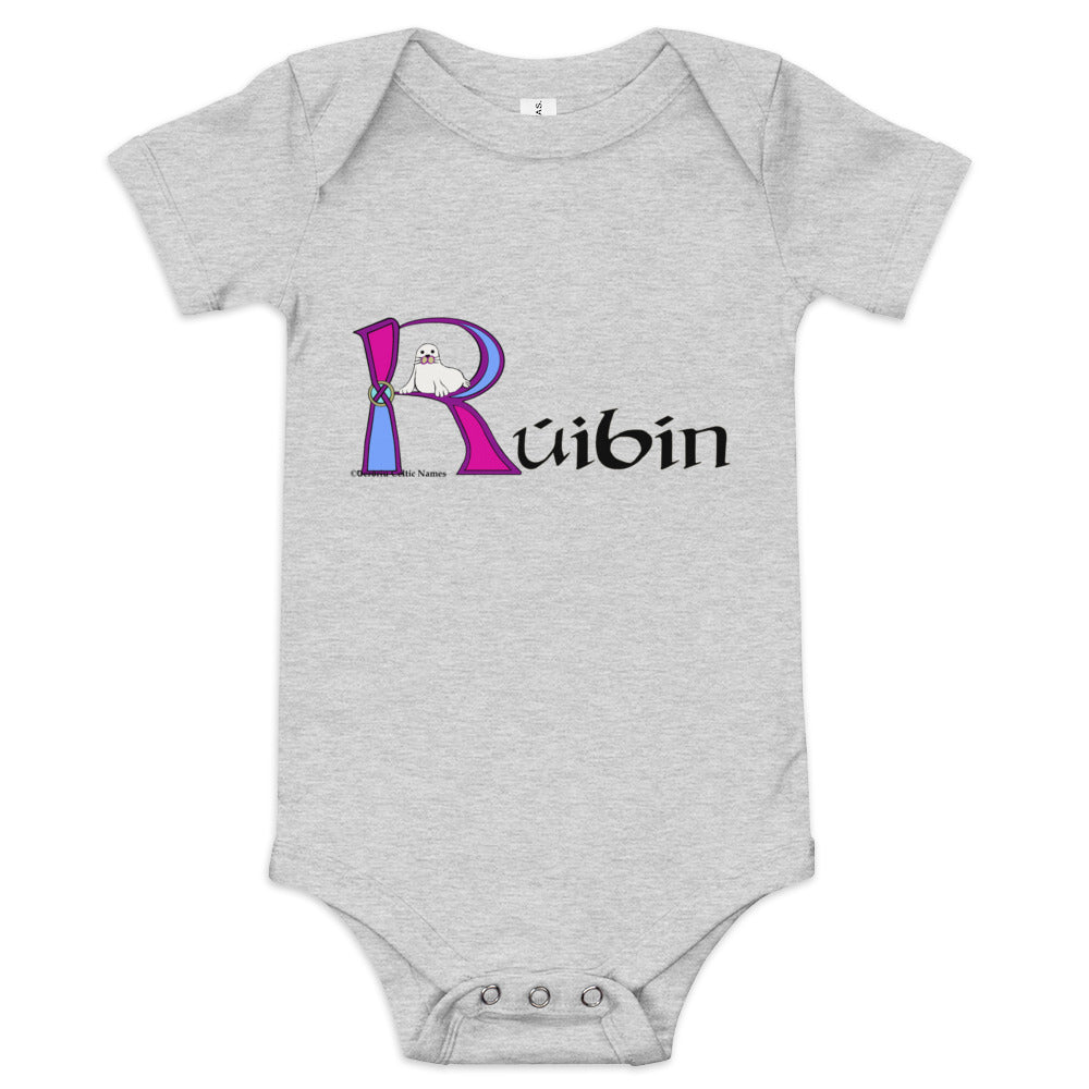 Rúibín (Ruby) - Personalized baby short sleeve one piece with Irish name Rúibín