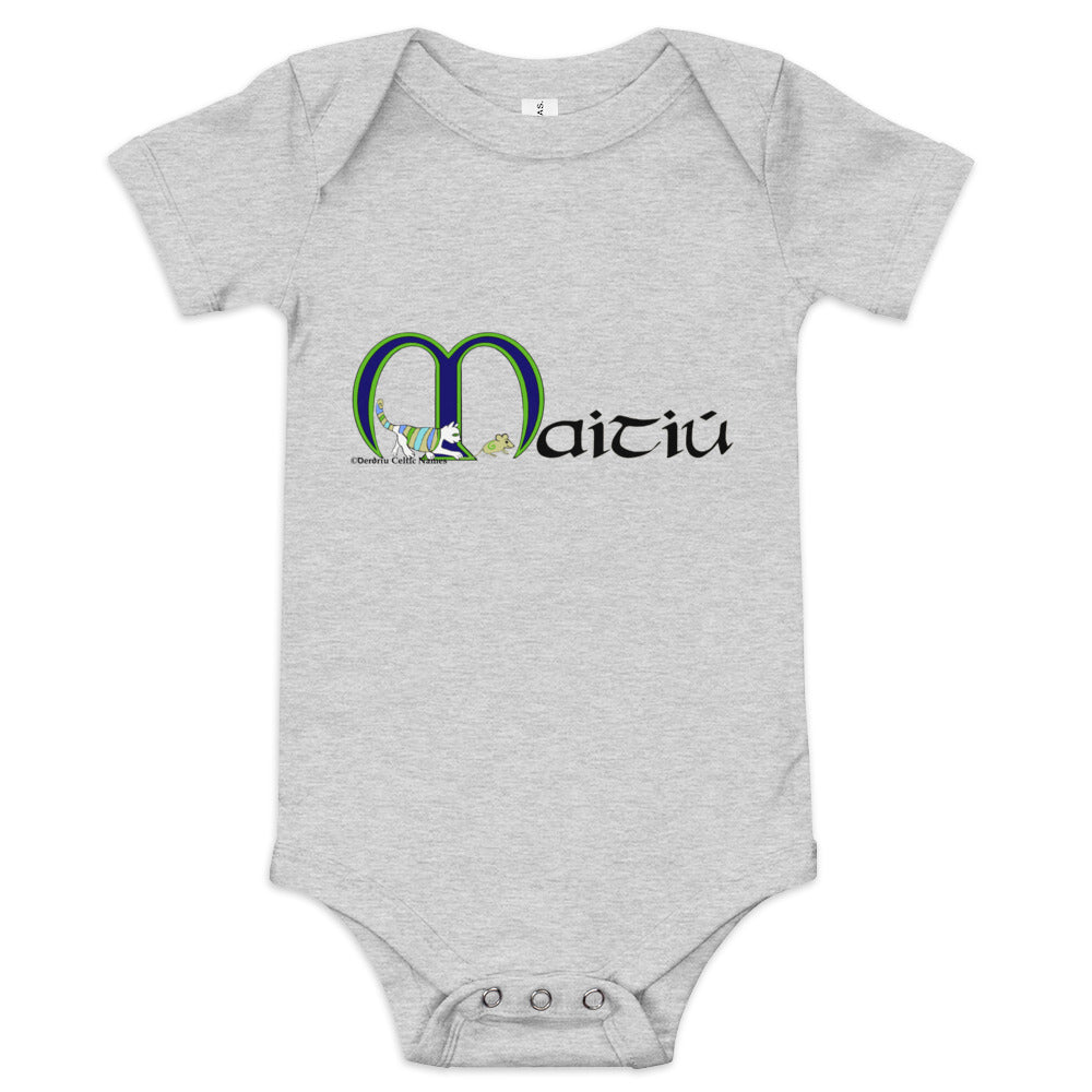 Maitiú (Matthew) - Personalized baby short sleeve one piece with Irish name Maitiú