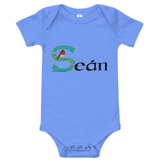 Seán (John) - Personalized baby short sleeve one piece with Irish name Seán