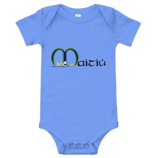 Maitiú (Matthew) - Personalized baby short sleeve one piece with Irish name Maitiú