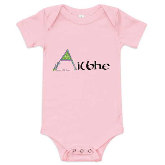 Ailbhe (Alva) - Personalized baby short sleeve one piece (purple color scheme) with Irish name Ailbhe