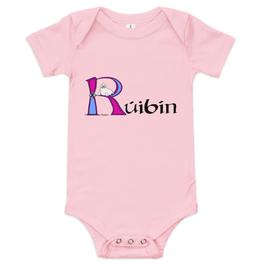 Rúibín (Ruby) - Personalized baby short sleeve one piece with Irish name Rúibín