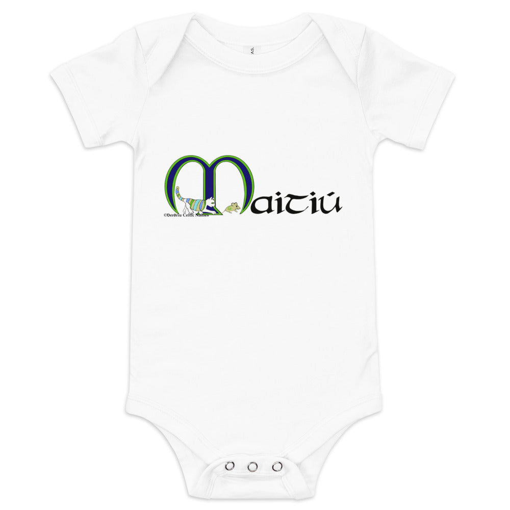 Maitiú (Matthew) - Personalized baby short sleeve one piece with Irish name Maitiú