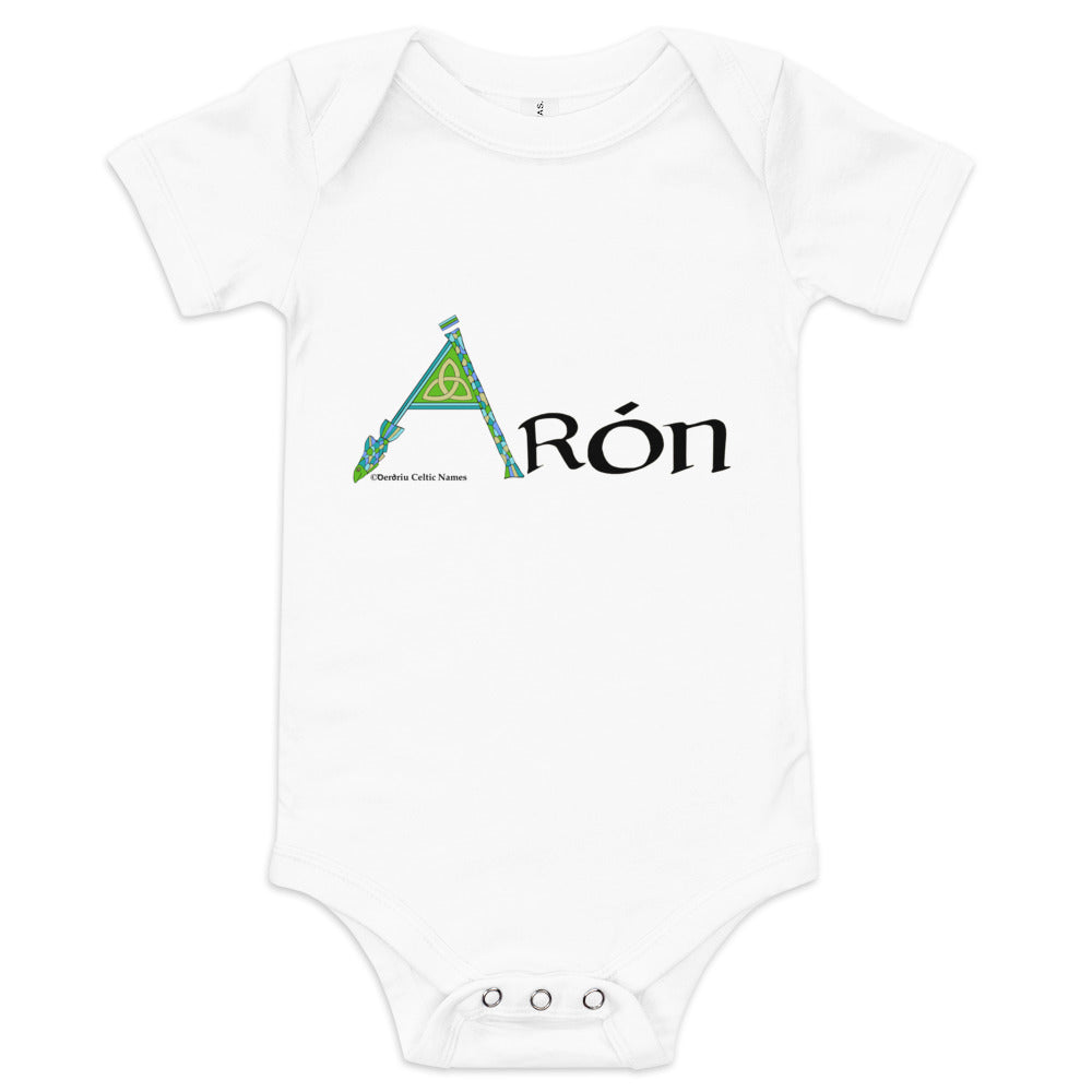 Árón (Aaron) - Personalized baby short sleeve one piece with Irish name Árón