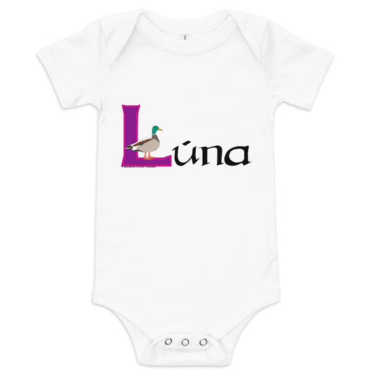 Lúna (Luna) - Personalized baby short sleeve one piece with Irish name Lúna