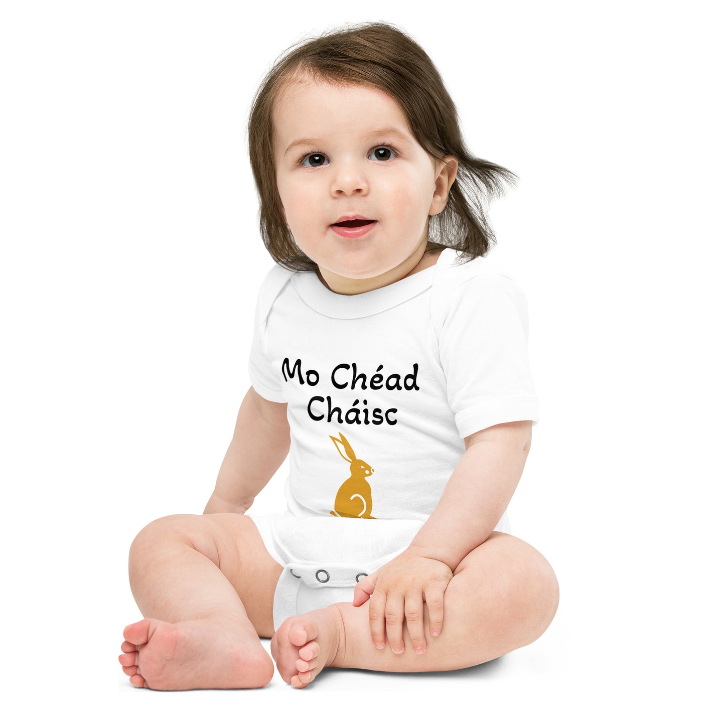 Mo Chéad Cháisc (My First Easter) - Irish Language Easter Bunny Design Baby Short Sleeve One Piece