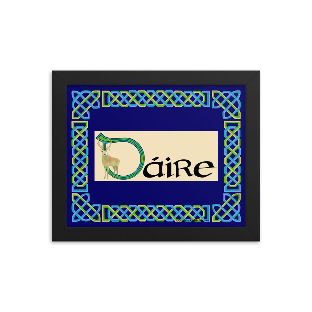 Dáire (Darragh) - Personalized framed poster (blue color scheme) with Irish name Dáire