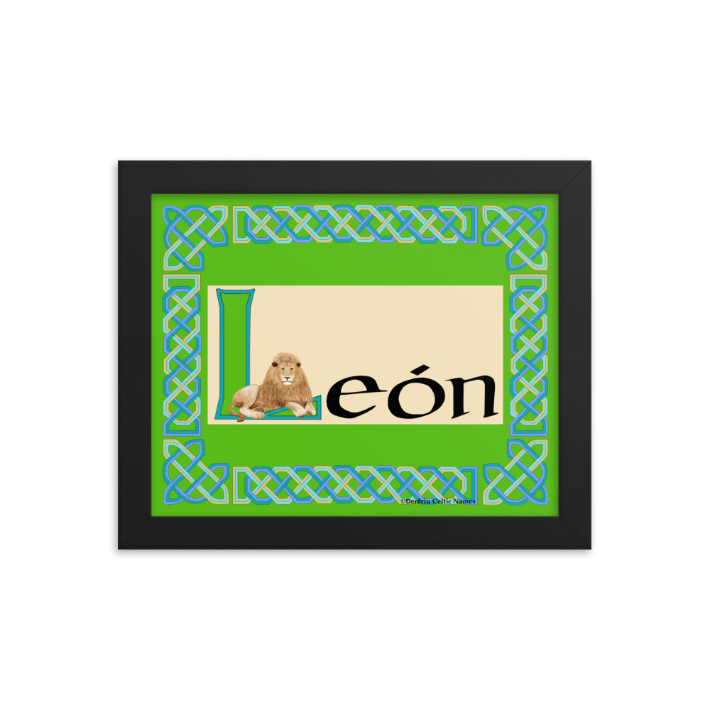 León (Leo) - Personalized framed poster with Irish language name León