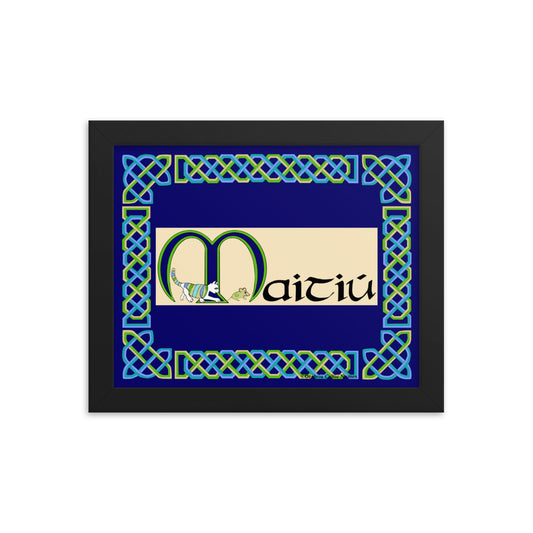 Maitiú (Matthew) - Personalized framed poster with Irish name Maitiú