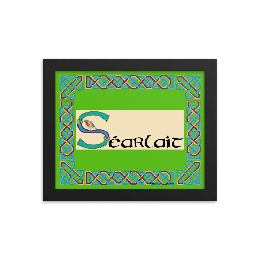 Séarlait (Charlotte) - Personalized framed poster with Irish name Séarlait