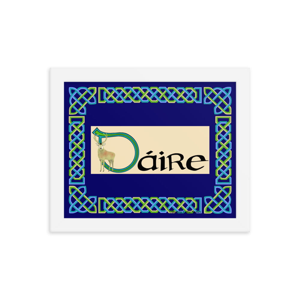 Dáire (Darragh) - Personalized framed poster (blue color scheme) with Irish name Dáire